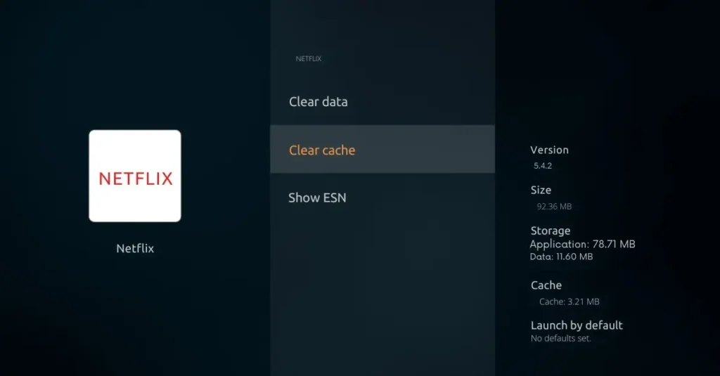 Firestick screen with the Clear Cache button highlighted