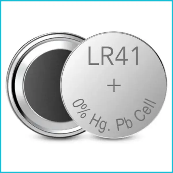 LR41 button cell battery illustrating its compact size