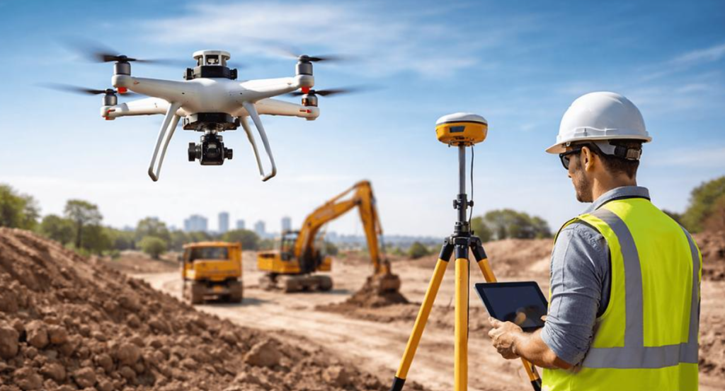 Inspection Drones vs Survey Drones vs Surveillance Drones: What's the Difference? 2 Survey drone collecting aerial mapping data over a construction site